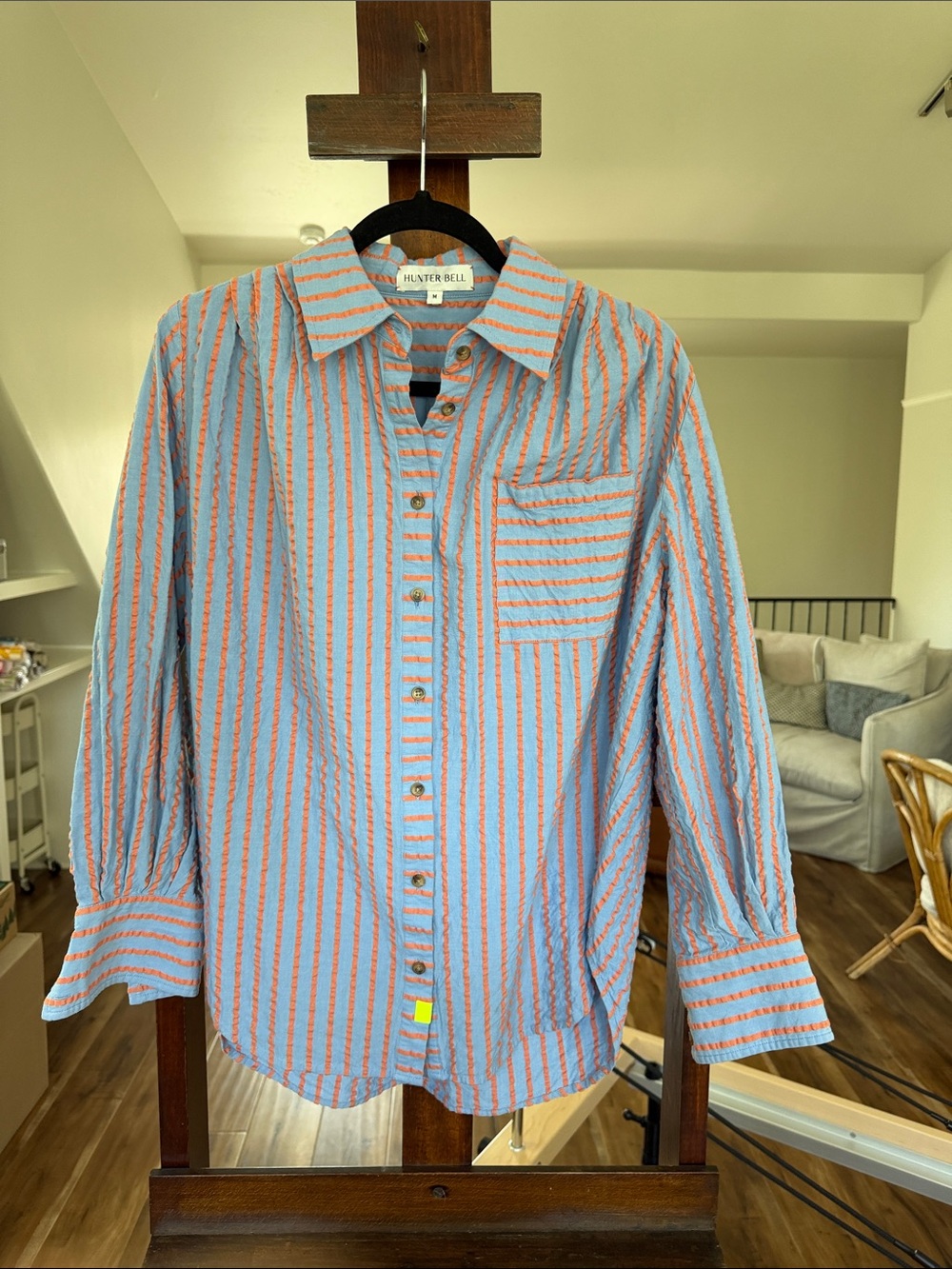 HUNTER BELL Blue and Orange Striped Button-Down Shirt